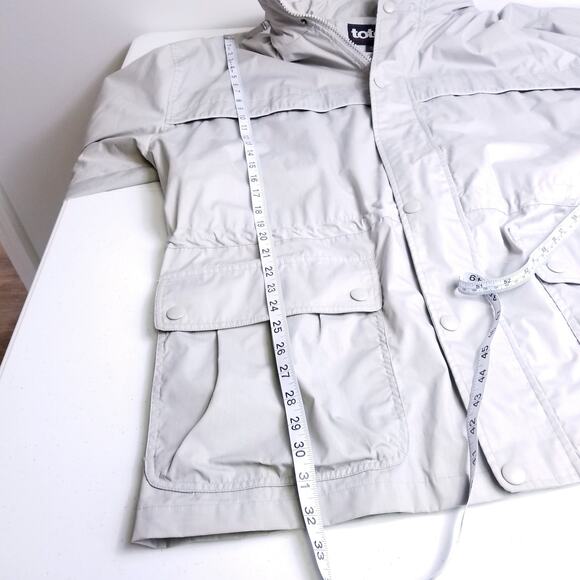 Totes Jacket Light Gray Many Pockets Self Storing Hood Adj Waist Like New! XL - Picture 7 of 8